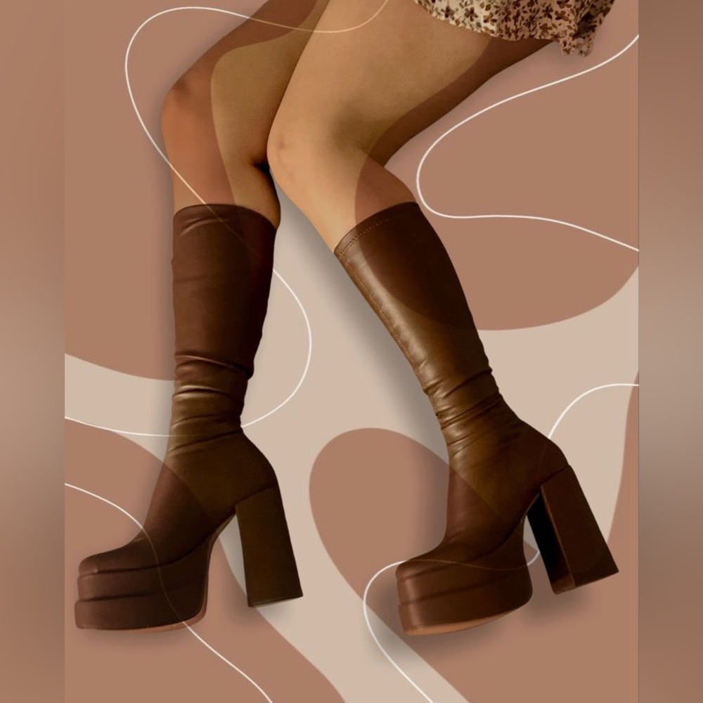 Steve Madden Cypress Knee High Platform Boots in Brown Size 5